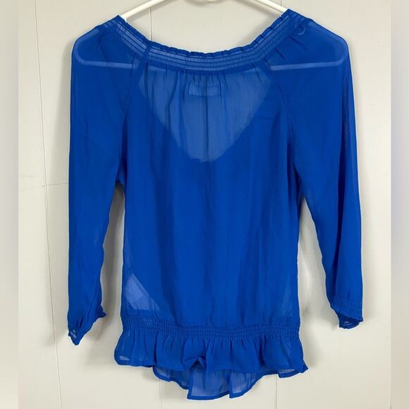 Abercrombie Kids Blue Sheer Ruffle Front Y2K Blouse Size XL Preppy Cute - Picture 4 of 8